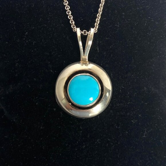 VTG Sterling Silver 925 ML Perry Navajo Southwest Turquoise Pendant Necklace 18" - Picture 8 of 16